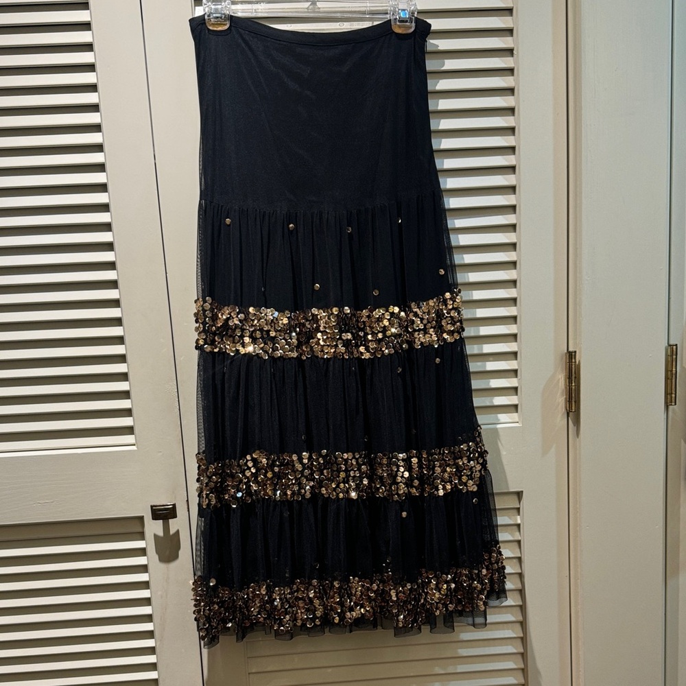Marciano Black Maxi Skirt with Gold Sequins